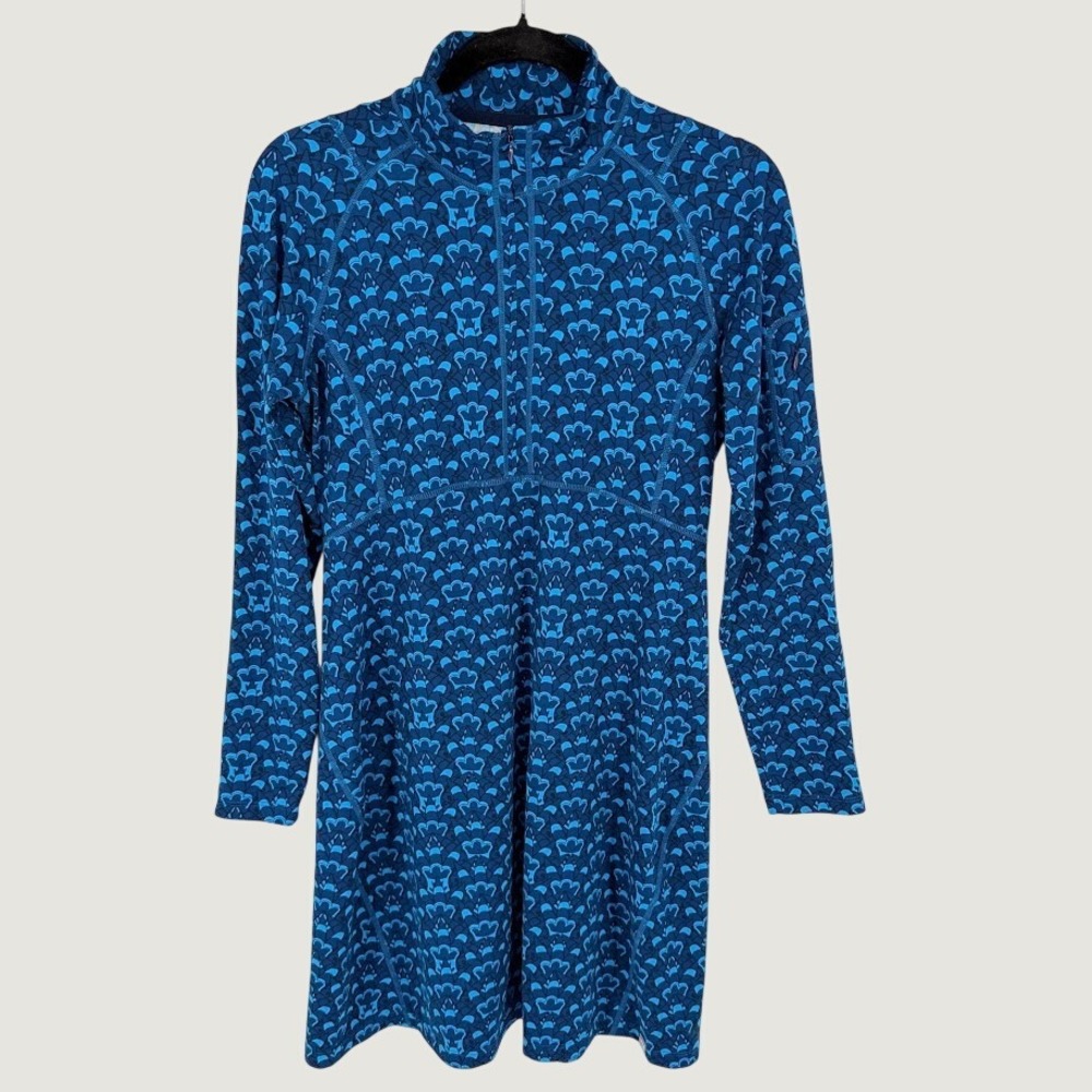 Title Nine Mock Neck Getaway Dress Size M Blue Synergy Quarter Zip L/S Athletic